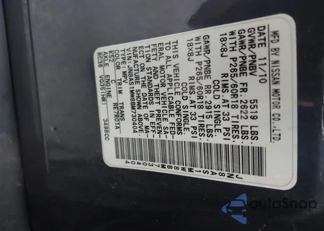 2011 Infiniti Fx35 z USA, uszkodzony, nr VIN JN8AS1MW8BM730404